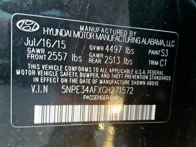 5NPE34AFXGH271572 - 2016 HYUNDAI SONATA SPO BLACK photo 10