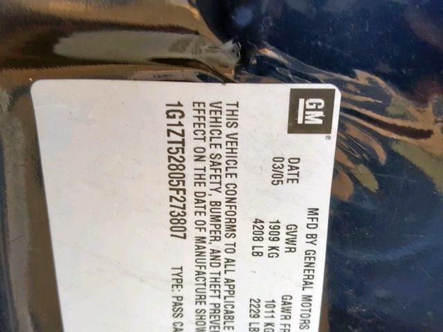 1G1ZT52805F273807 - 2005 CHEVROLET MALIBU LS 蓝色 照片 10