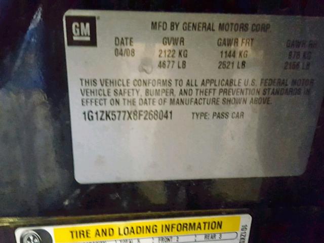 1G1ZK577X8F268041 - 2008 CHEVROLET MALIBU LTZ 黑色 照片 10