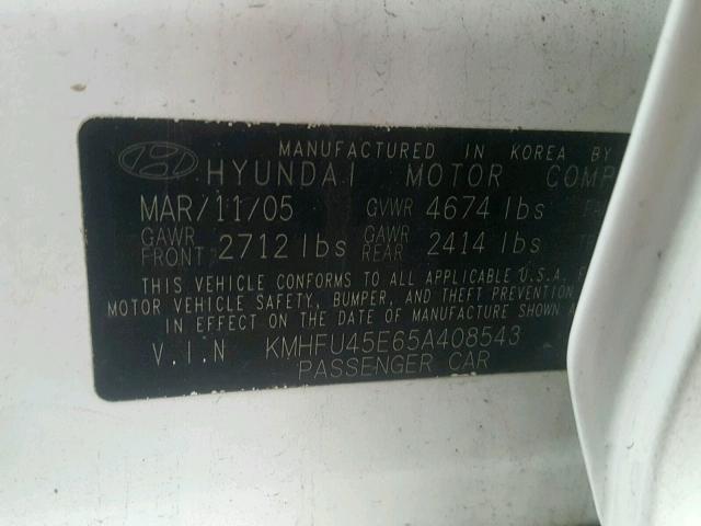 KMHFU45E65A408543 - 2005 HYUNDAI XG 350 WHITE photo 10