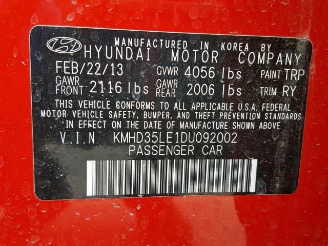 KMHD35LE1DU092002 - 2013 HYUNDAI ELANTRA GT RED photo 10