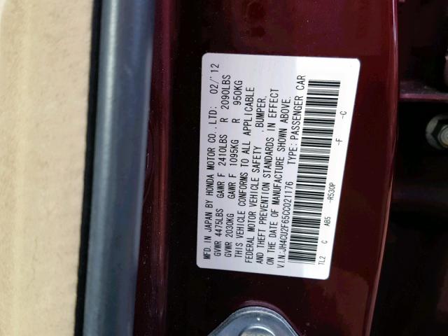 JH4CU2F65CC021176 - 2012 ACURA TSX TECH BURGUNDY photo 10