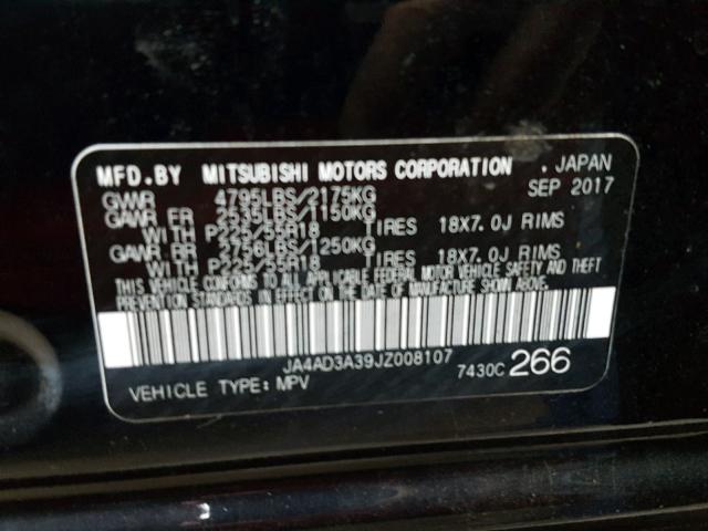 JA4AD3A39JZ008107 - 2018 MITSUBISHI OUTLANDER BLACK photo 10