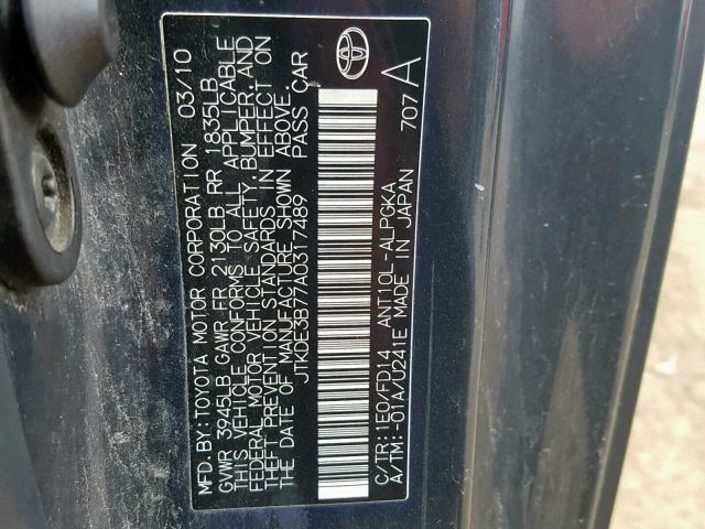 JTKDE3B77A0317489 - 2010 TOYOTA SCION TC 灰色 照片 10