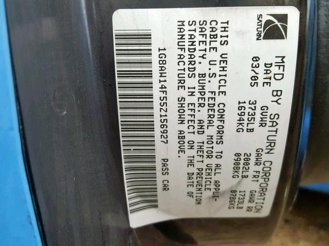 1G8AW14F55Z156927 - 2005 SATURN ION LEVEL BLUE photo 10