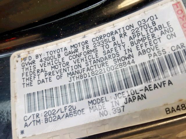 JTHBD182210028844 - 2001 LEXUS IS 300 BLACK photo 10