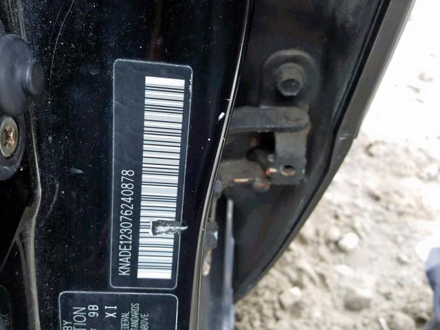 KNADE123076240878 - 2007 KIA RIO BASE BLACK photo 10