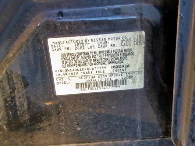 3N1AB61E48L677324 - 2008 NISSAN SENTRA 2.0 BLACK photo 10