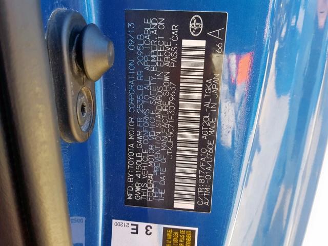 JTKJF5C71E3079637 - 2014 TOYOTA SCION TC Mavi foto 10