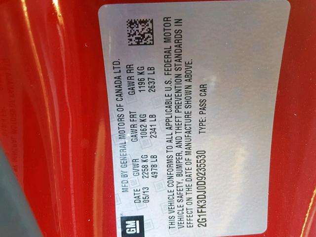 2G1FK3DJ0D9235530 - 2013 CHEVROLET CAMARO 2SS RED photo 10