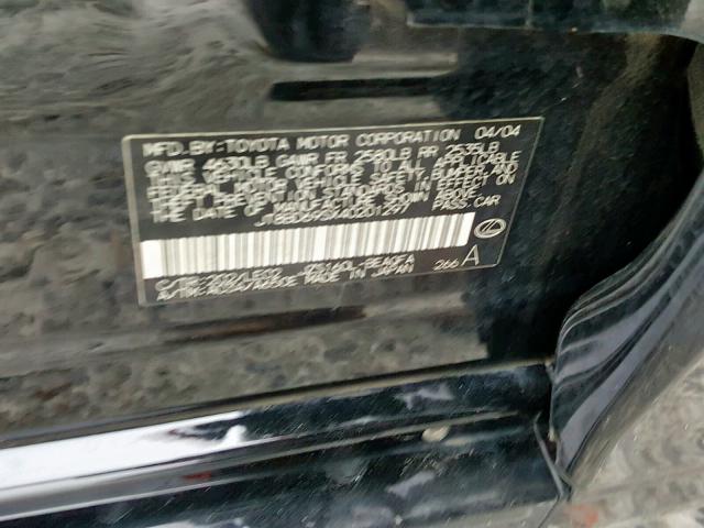 JT8BD69SX40201297 - 2004 LEXUS GS 300 BLACK photo 10