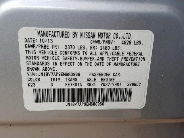 JN1BV7AP9EM680966 - 2014 INFINITI Q50 BASE SILVER photo 10