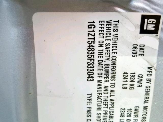 1G1ZT54835F333043 - 2005 CHEVROLET MALIBU LS 银色 照片 10