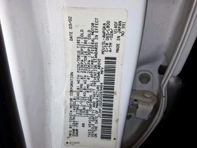 JTJHF10U020269464 - 2002 LEXUS RX 300 WHITE photo 10