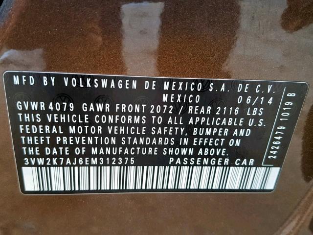 3VW2K7AJ6EM312375 - 2014 VOLKSWAGEN JETTA BASE Շագանակագույն լուսանկար 10