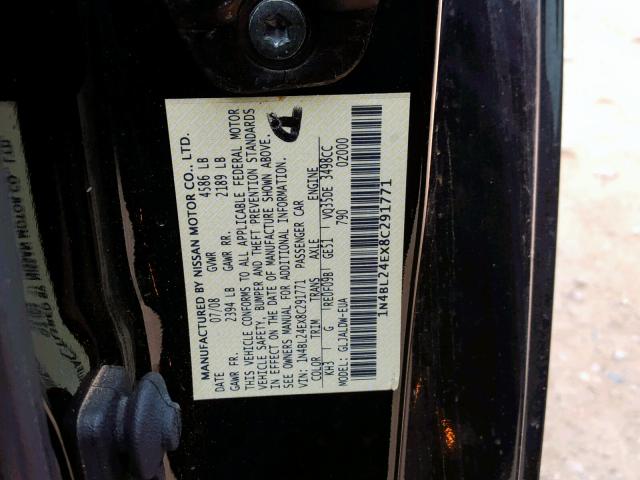 1N4BL24EX8C291771 - 2008 NISSAN ALTIMA 3.5 BLACK photo 10