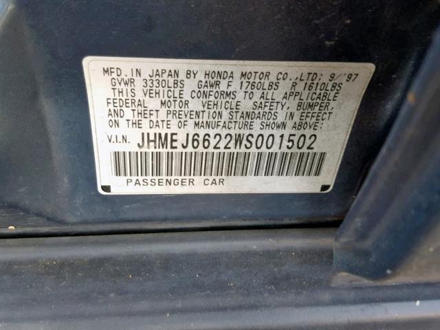 JHMEJ6622WS001502 - 1998 HONDA CIVIC DX GREEN photo 10