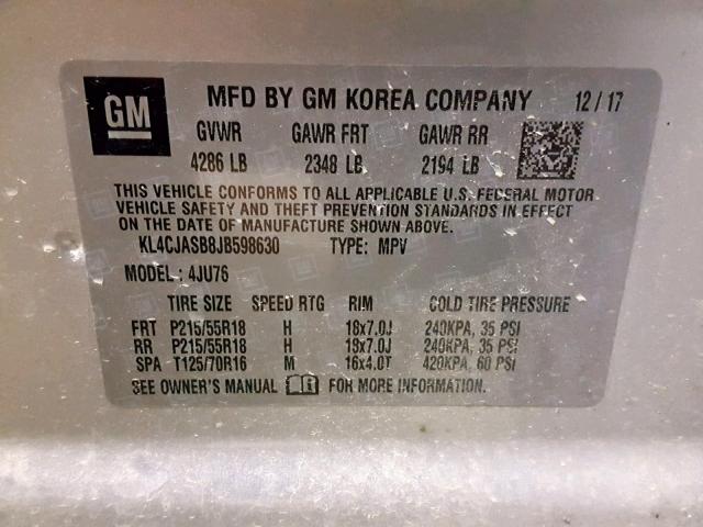 KL4CJASB8JB598630 - 2018 BUICK ENCORE PRE SILVER photo 10