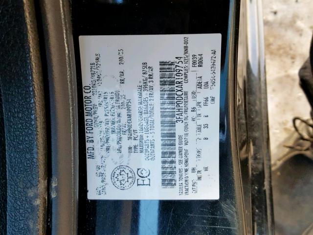 3FAHP0DCXAR109754 - 2010 FORD FUSION SPO BLACK photo 10