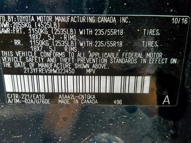 2T3YFREV9HW323450 - 2017 TOYOTA RAV4 LIMIT BLUE photo 10