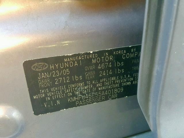 KMHFU45E55A401809 - 2005 HYUNDAI XG 350 GRAY photo 10