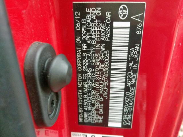 JTKJF5C74D3050065 - 2013 TOYOTA SCION TC RED photo 10