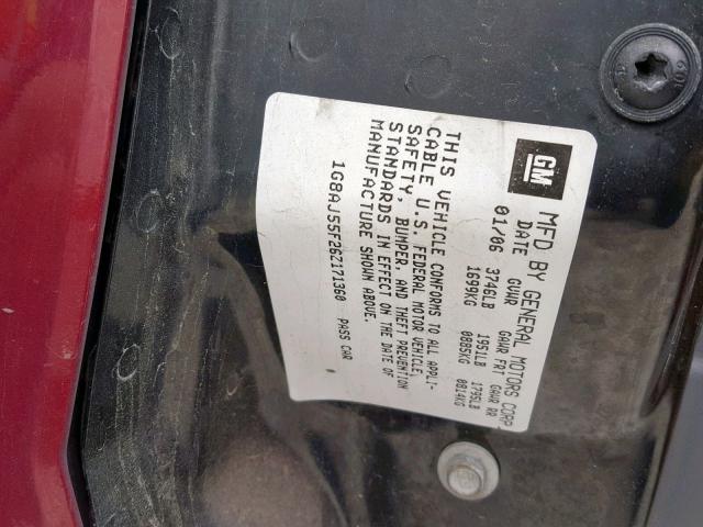 1G8AJ55F26Z171360 - 2006 SATURN ION LEVEL 红色 照片 10