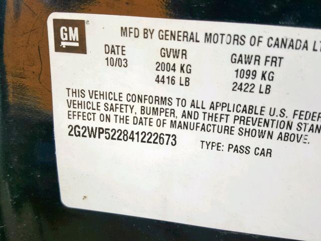 2G2WP522841222673 - 2004 PONTIAC GRAND PRIX BLACK photo 10