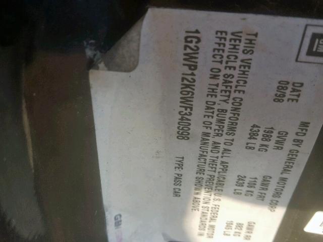 1G2WP12K6WF340998 - 1998 PONTIAC GRAND PRIX BLACK photo 10