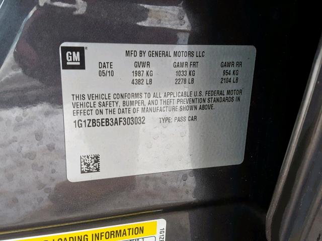 1G1ZB5EB3AF303032 - 2010 CHEVROLET MALIBU LS 石墨色 照片 10