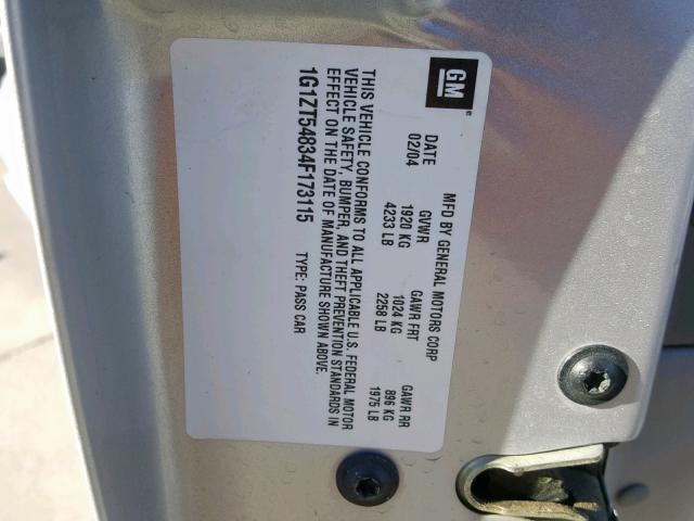 1G1ZT54834F173115 - 2004 CHEVROLET MALIBU LS Gümüş foto 10