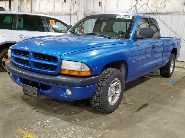 1B7GL22NXYS550378 - 2000 DODGE DAKOTA BLUE photo 2