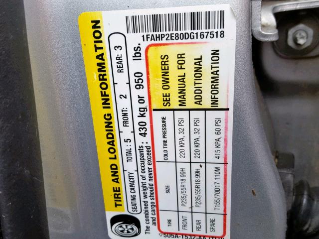 1FAHP2E80DG167518 - 2013 FORD TAURUS SEL WHITE photo 10