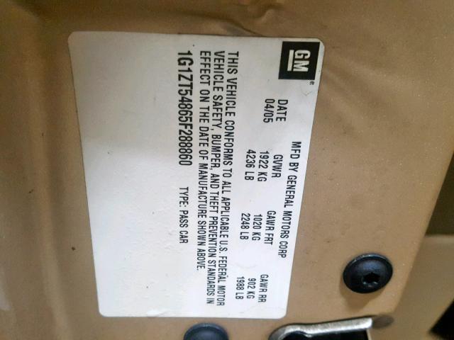 1G1ZT54865F288860 - 2005 CHEVROLET MALIBU LS Ոսկեգույն լուսանկար 10