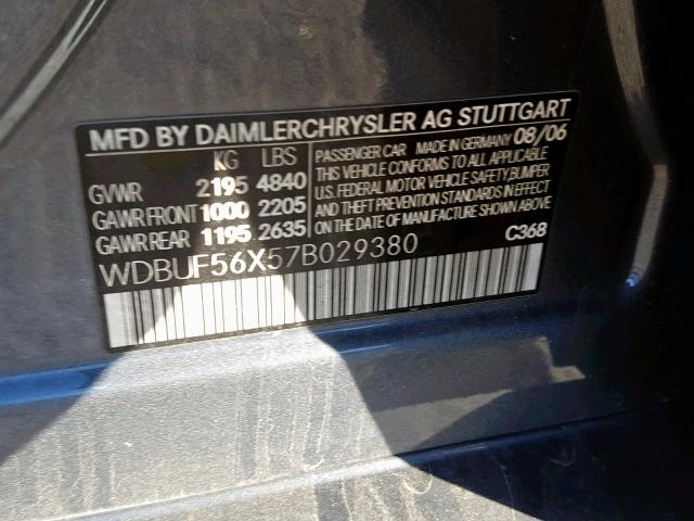 WDBUF56X57B029380 - 2007 MERCEDES-BENZ E 350 GRAY photo 10