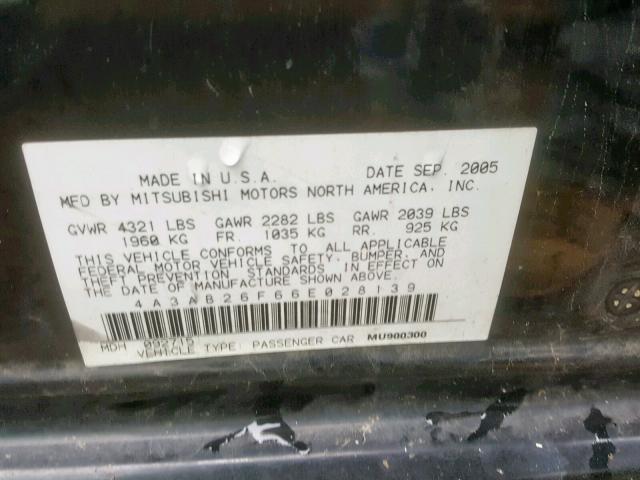 4A3AB26F66E028139 - 2006 MITSUBISHI GALANT DE BLACK photo 10