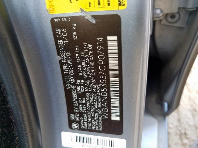 WBANB53557CP07914 - 2007 BMW 550 I GRAY photo 10