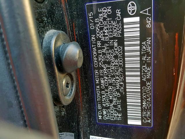 JTKJF5C77FJ007032 - 2015 TOYOTA SCION TC ორფეროვანი ფოტო 10