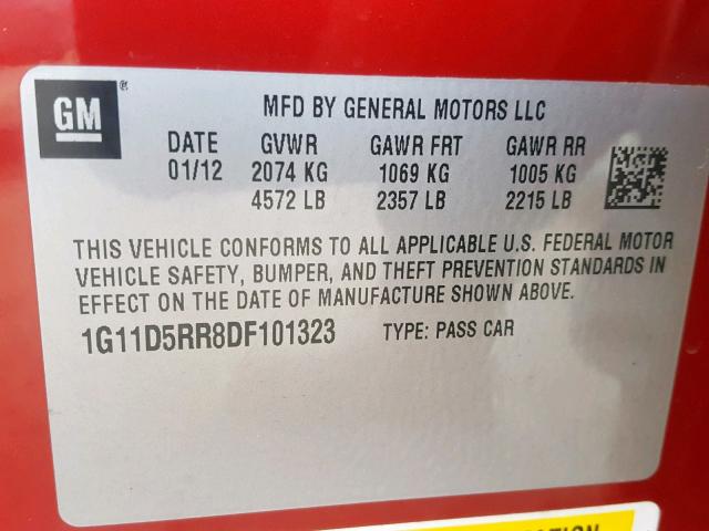 1G11D5RR8DF101323 - 2013 CHEVROLET MALIBU 1LT RED photo 10