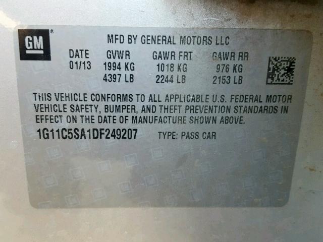 1G11C5SA1DF249207 - 2013 CHEVROLET MALIBU 1LT 银色 照片 10