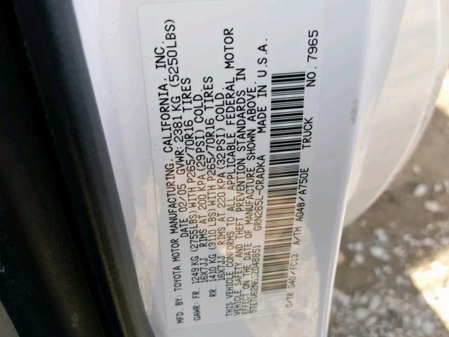 5TETU62N65Z048851 - 2005 TOYOTA TACOMA PRE WHITE photo 10