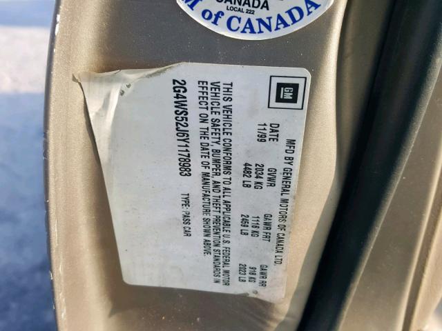 2G4WS52J6Y1178983 - 2000 BUICK CENTURY CU TAN photo 10