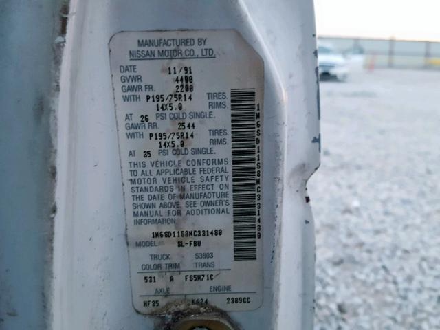 1N6SD11S8NC331480 - 1992 NISSAN TRUCK SHOR WHITE photo 10