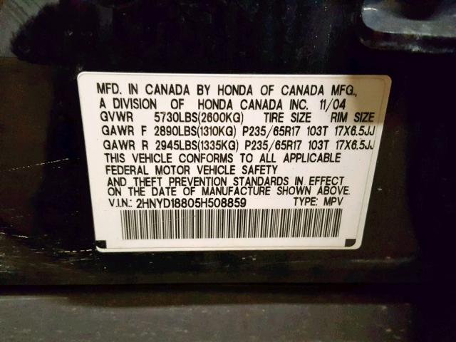 2HNYD18805H508859 - 2005 ACURA MDX TOURIN BLACK photo 10