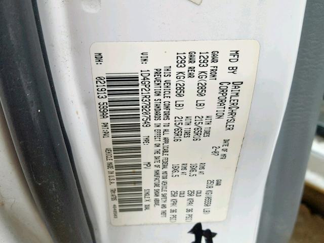 1D4GP21R37B207549 - 2007 DODGE CARAVAN C/ WHITE photo 10