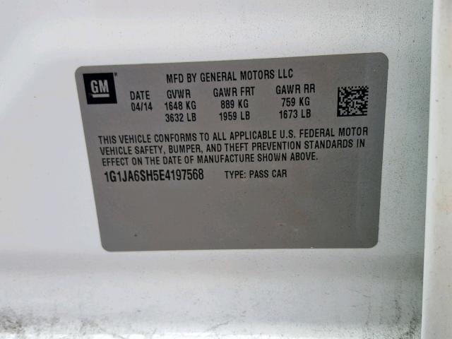 1G1JA6SH5E4197568 - 2014 CHEVROLET SONIC LS WHITE photo 10