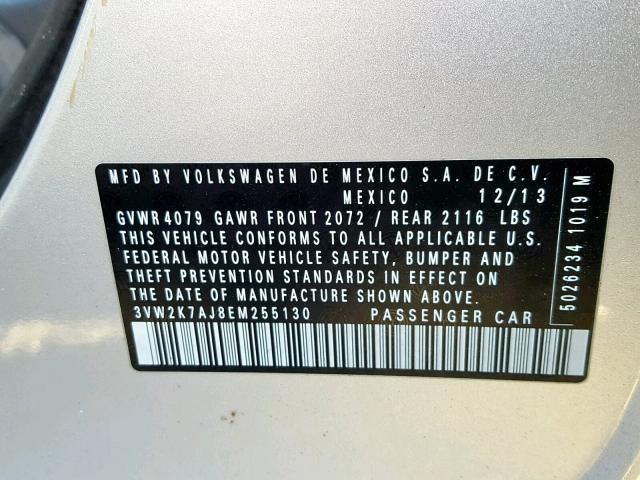 3VW2K7AJ8EM255130 - 2014 VOLKSWAGEN JETTA BASE Արծաթագույն լուսանկար 10