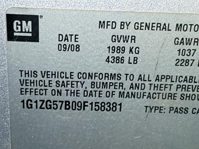 1G1ZG57B09F158381 - 2009 CHEVROLET MALIBU LS SILVER photo 10