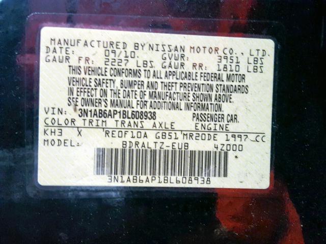 3N1AB6AP1BL608938 - 2011 NISSAN SENTRA 2.0 BLACK photo 10