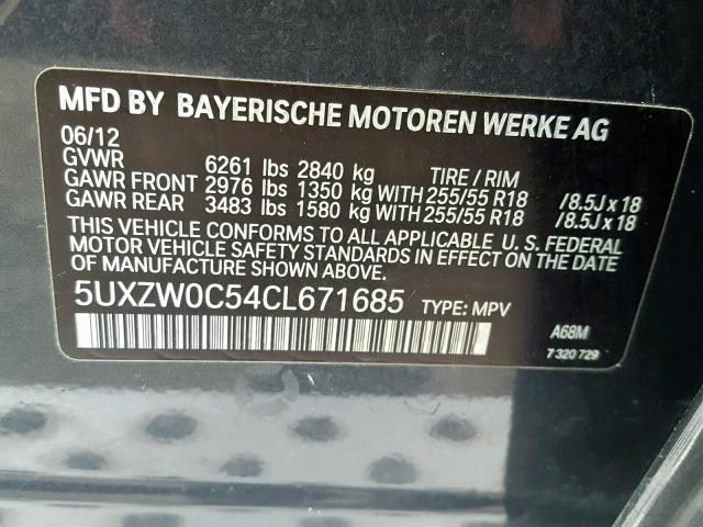 5UXZW0C54CL671685 - 2012 BMW X5 XDRIVE3 Grafit fotoğraf 10